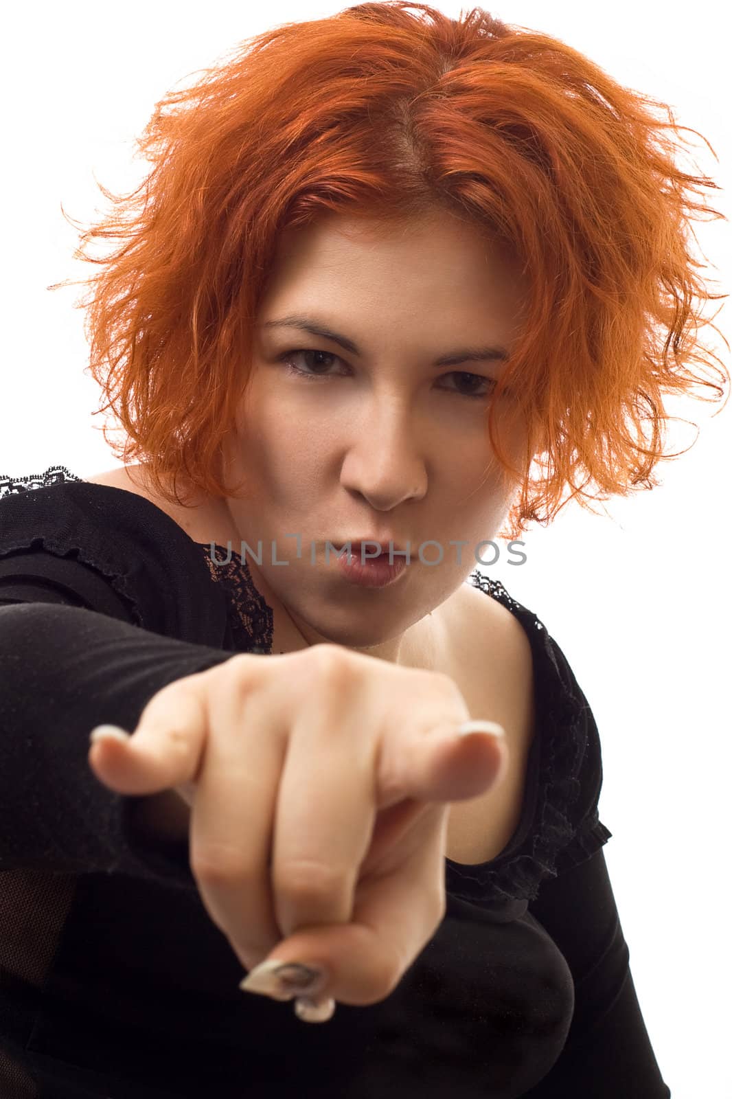 Young pretty woman showing the horn gesture