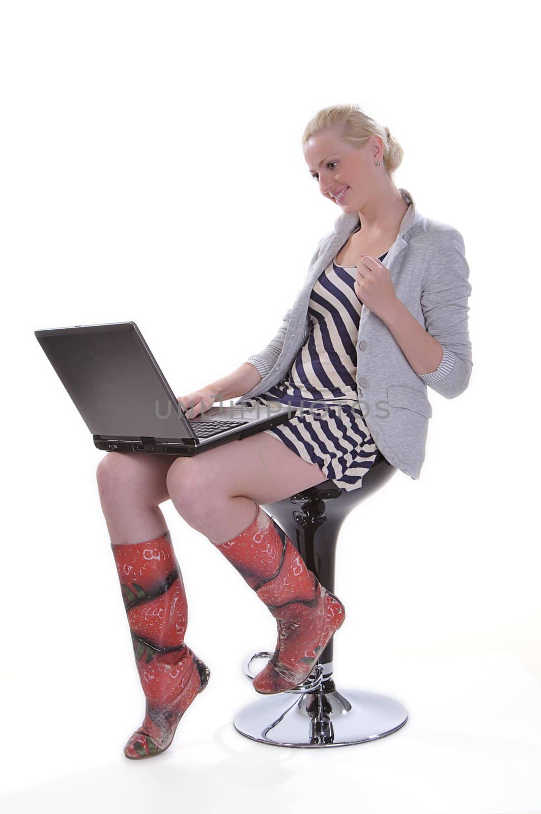 Woman with a laptop isolated on white by dyoma