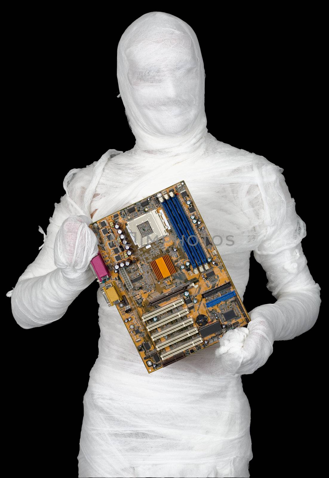 Man of bandaged with motherboard by pzaxe