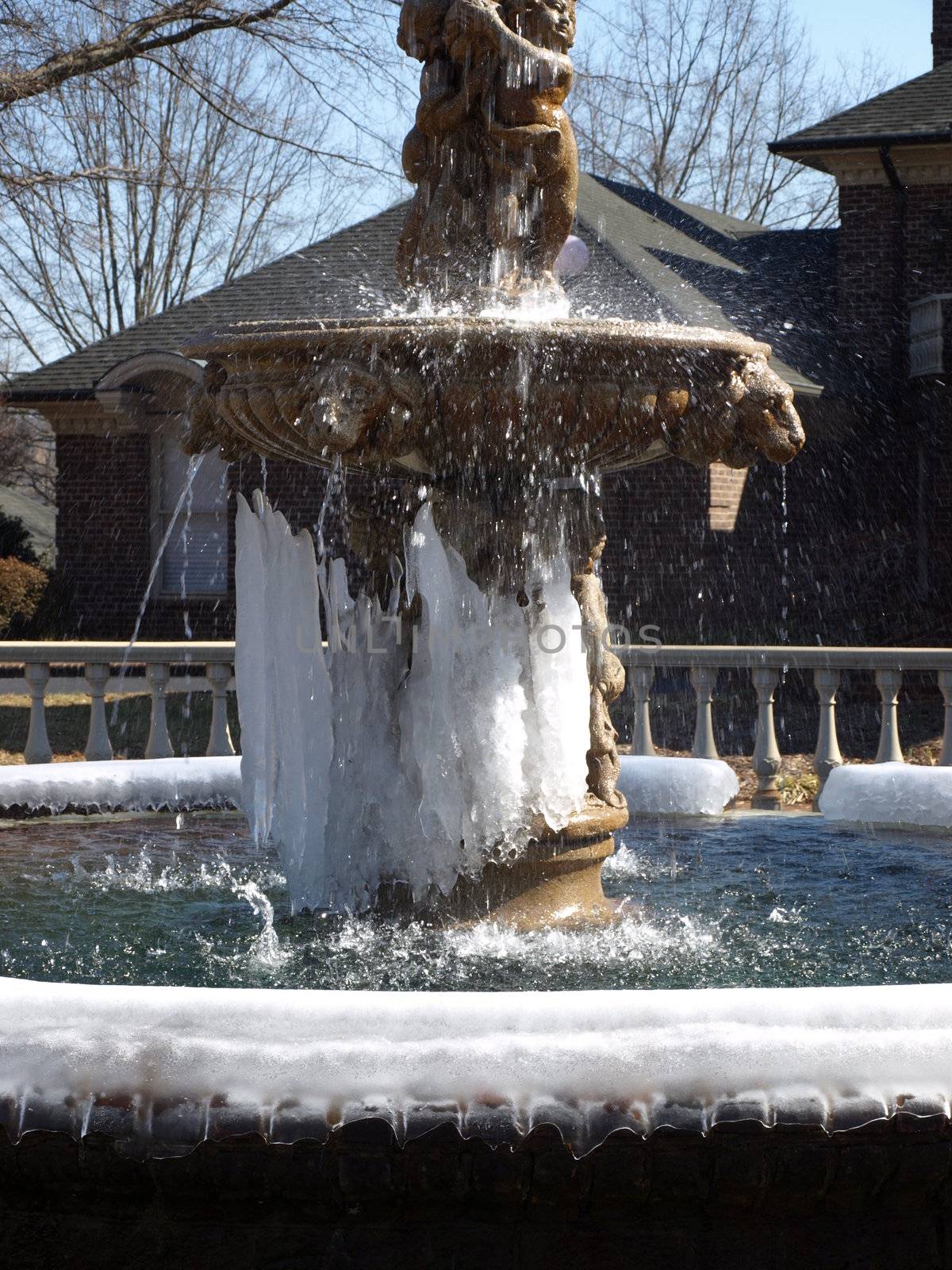 A fountain frozen during the winter