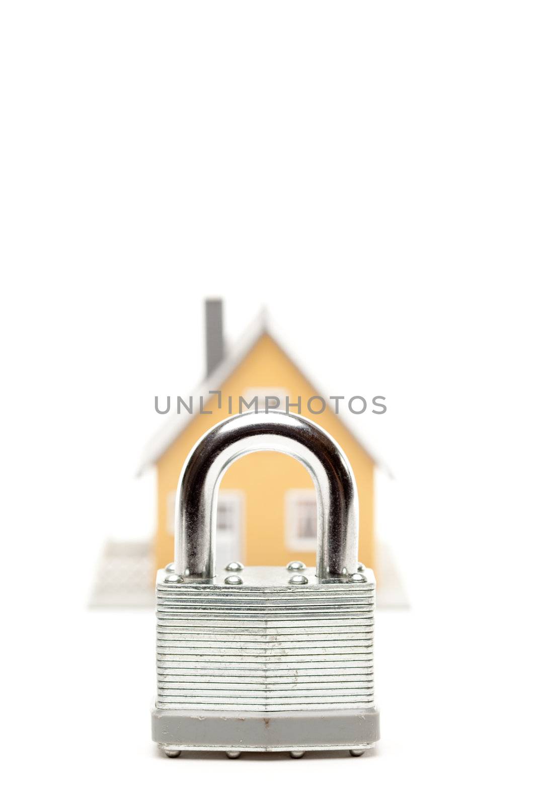 Lock and House Isolated on a White Background.