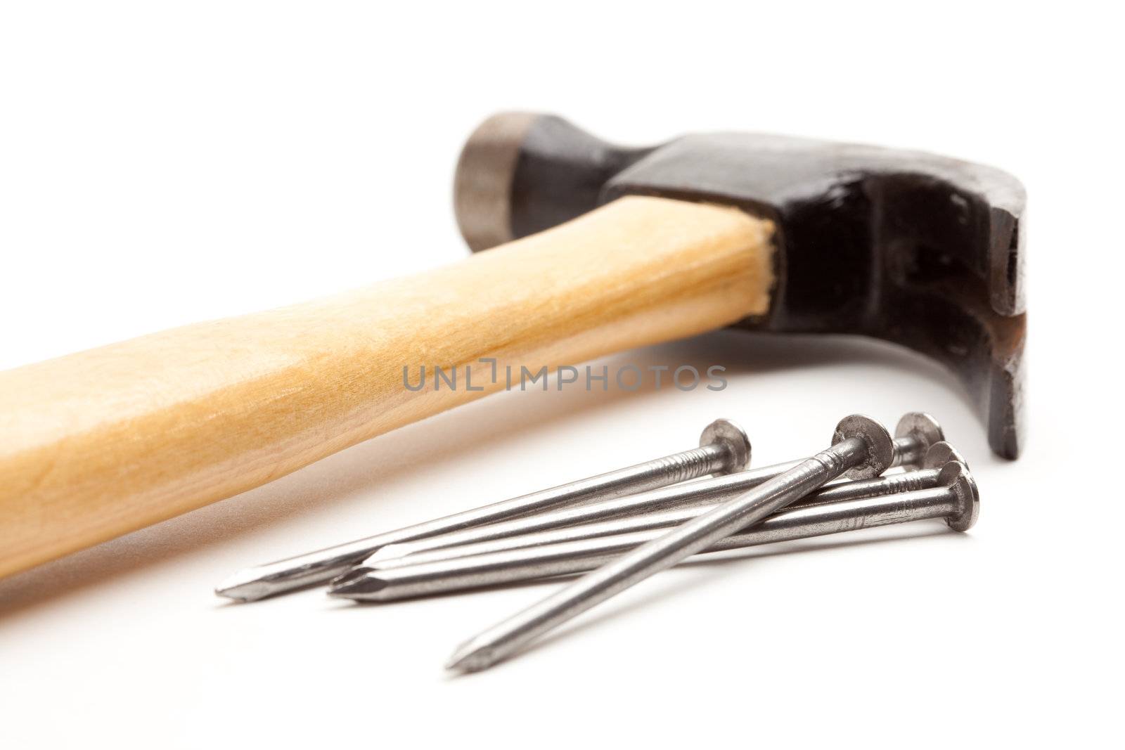 Hammer and Nails Isolated on a White Background.