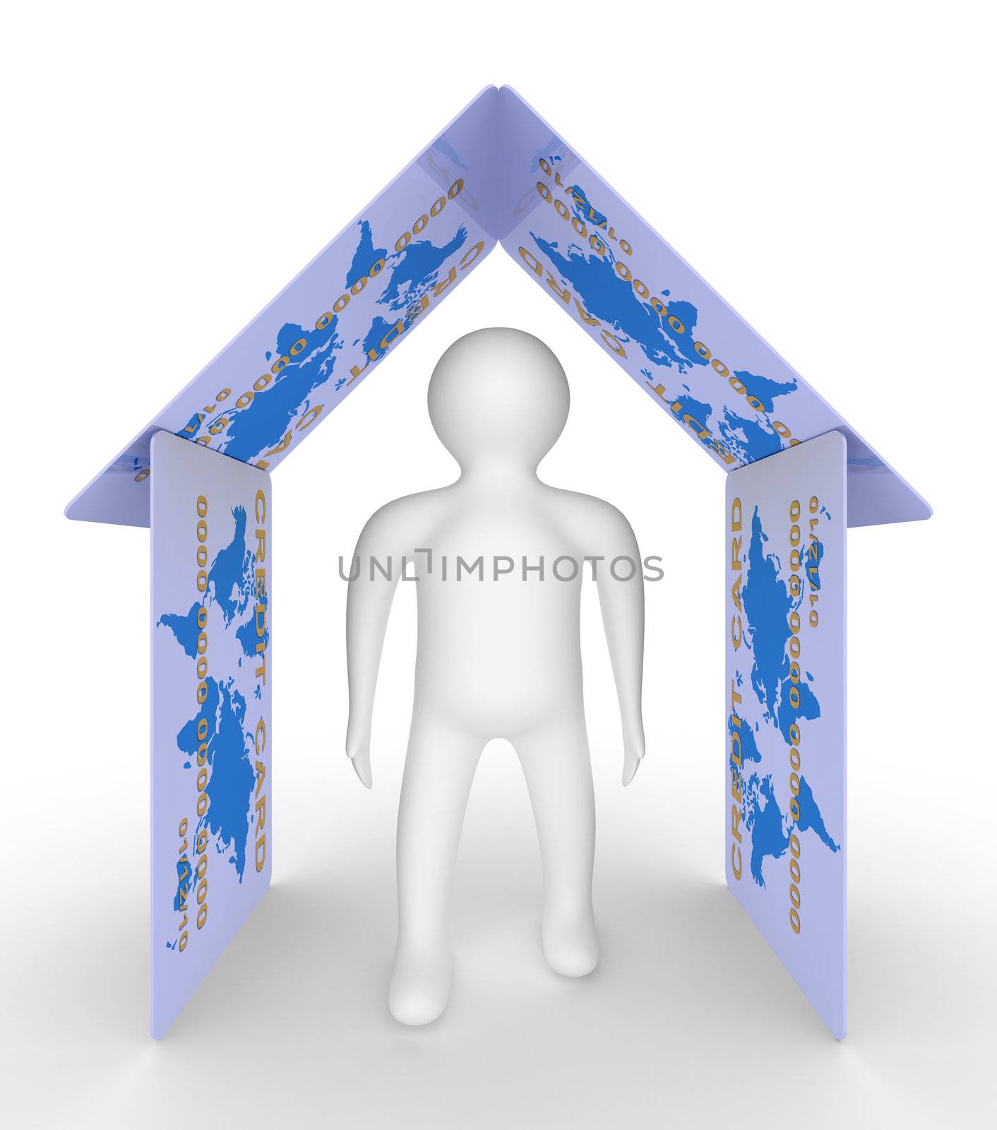 conceptual image of person in the house. Isolated 3D image