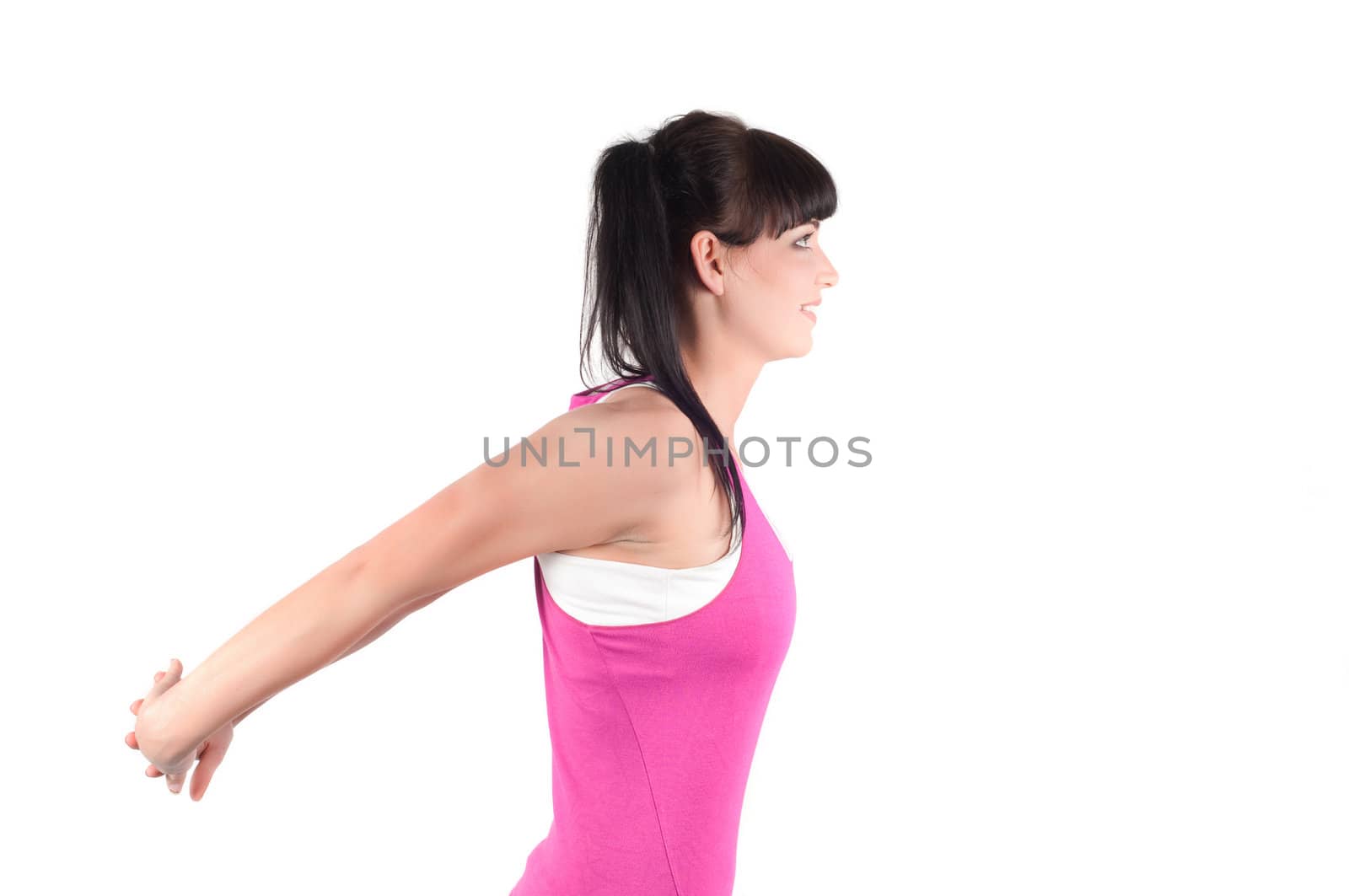 Shoot of fitness instructor isolated on white