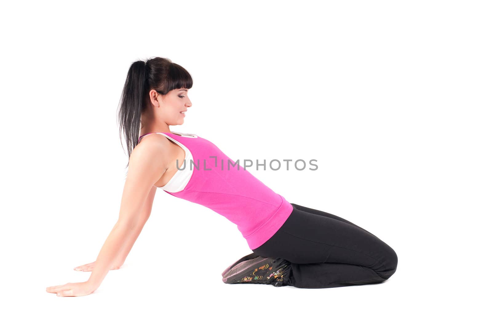Shoot of fitness instructor isolated on white