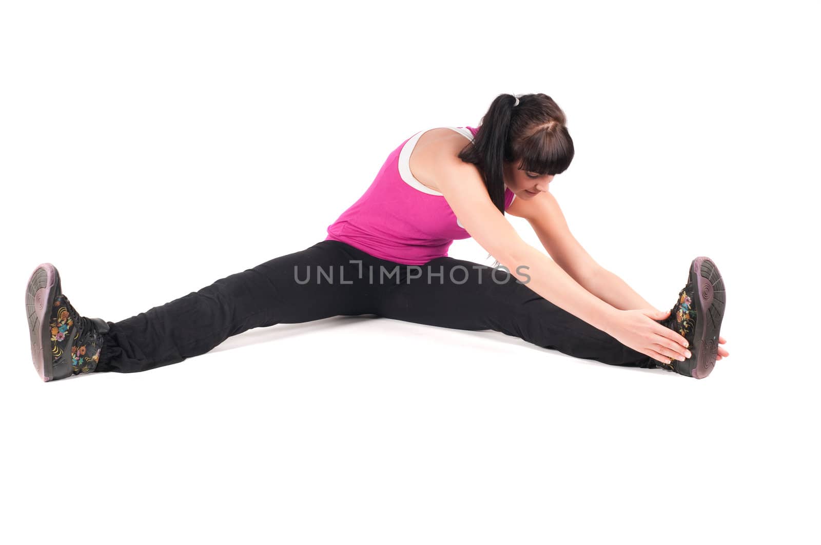 Shoot of fitness instructor isolated on white