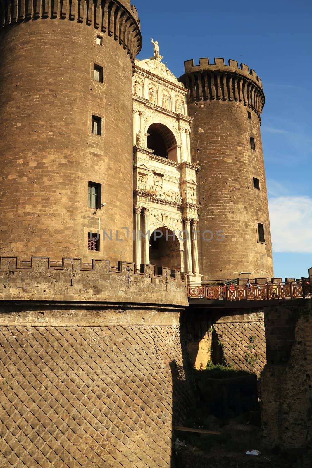 The towers and defenses of Castle Nuovo in Naples, Italy.