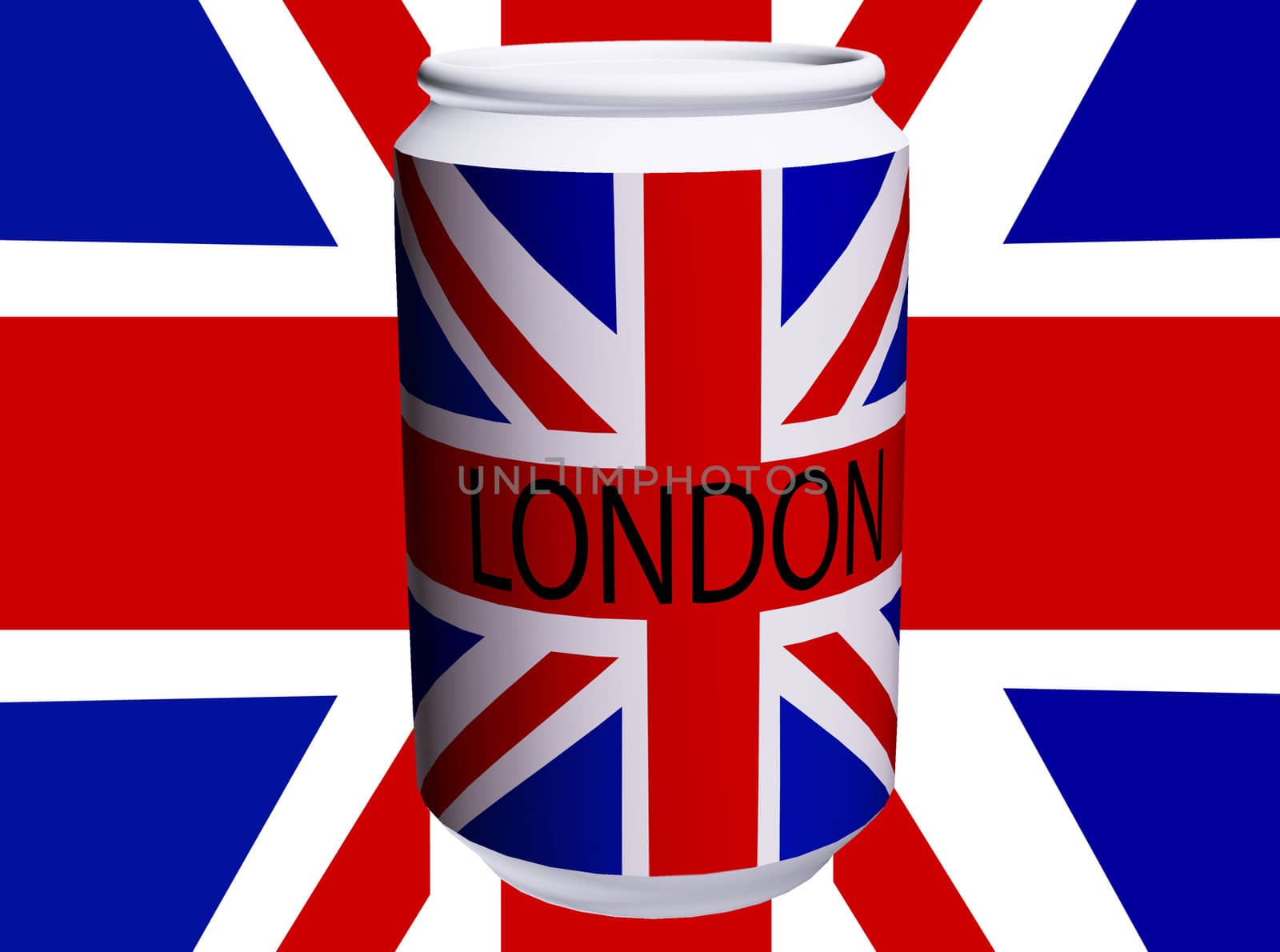 Drinks can with the union jack flag on it.