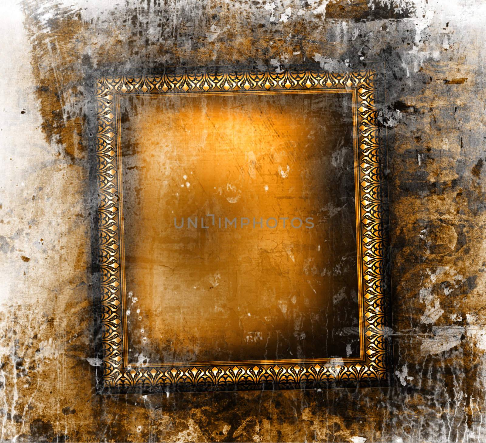 Gilded frame on grunge background