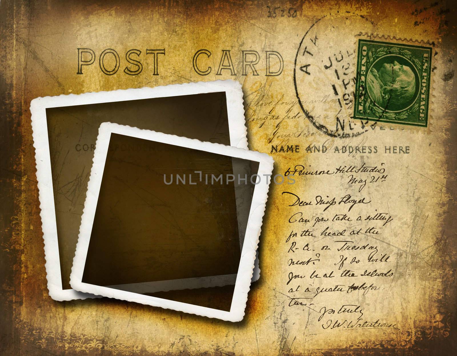 Vintage postcard with grungy background effect