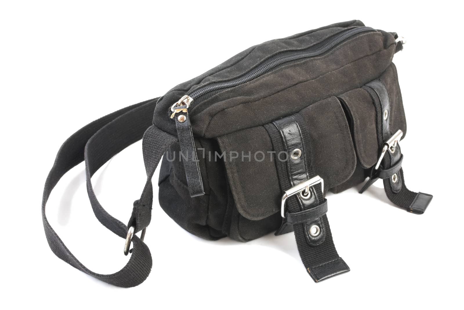 Brown textile handbag. Isolated on white background
