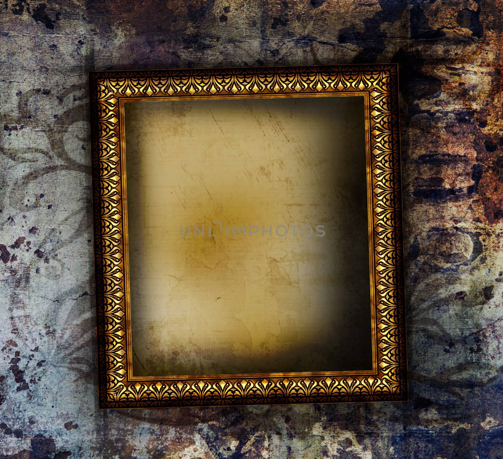 Guilded frame on grunge background