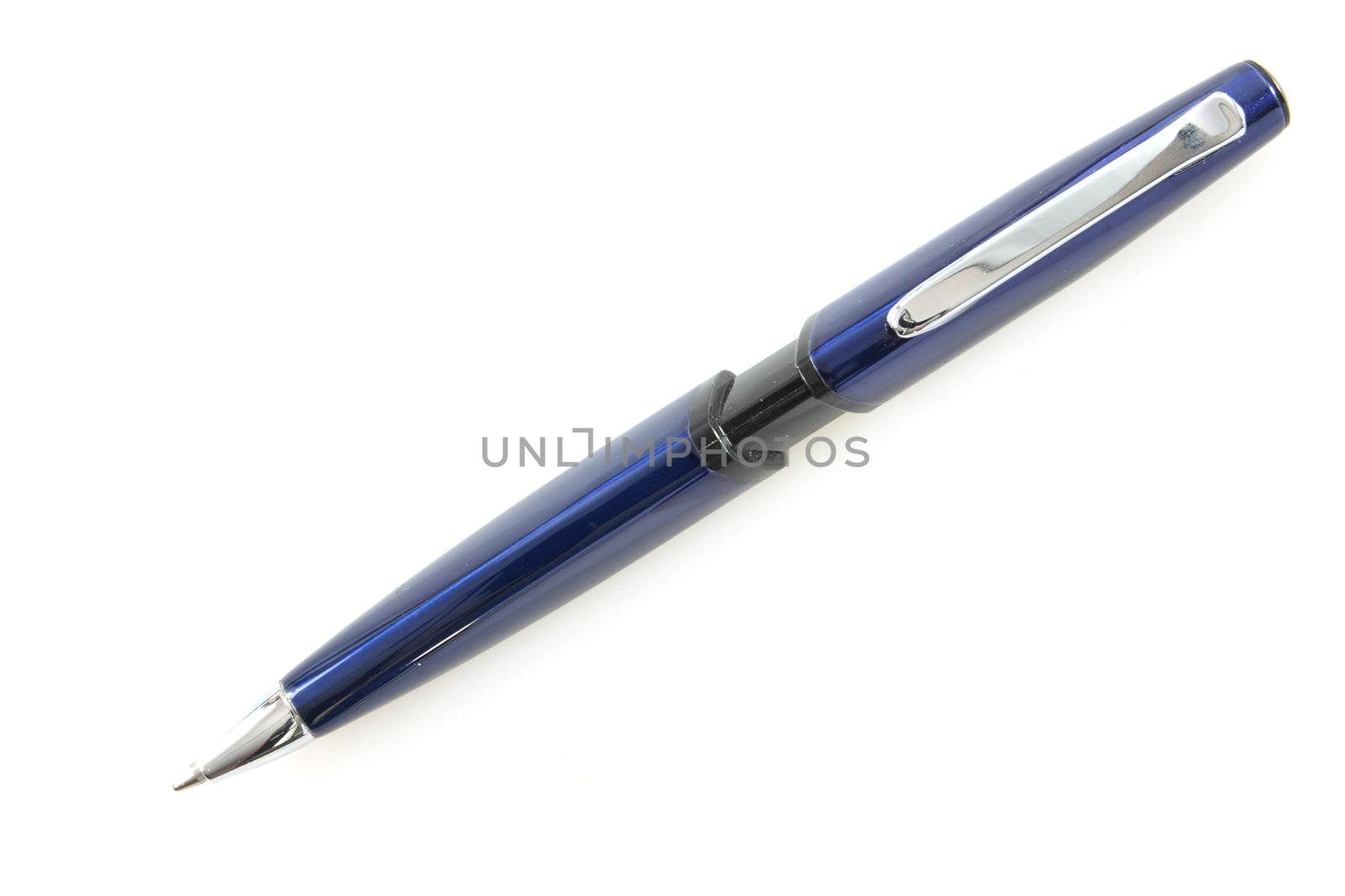 Plastic blue pen isolated on white background
