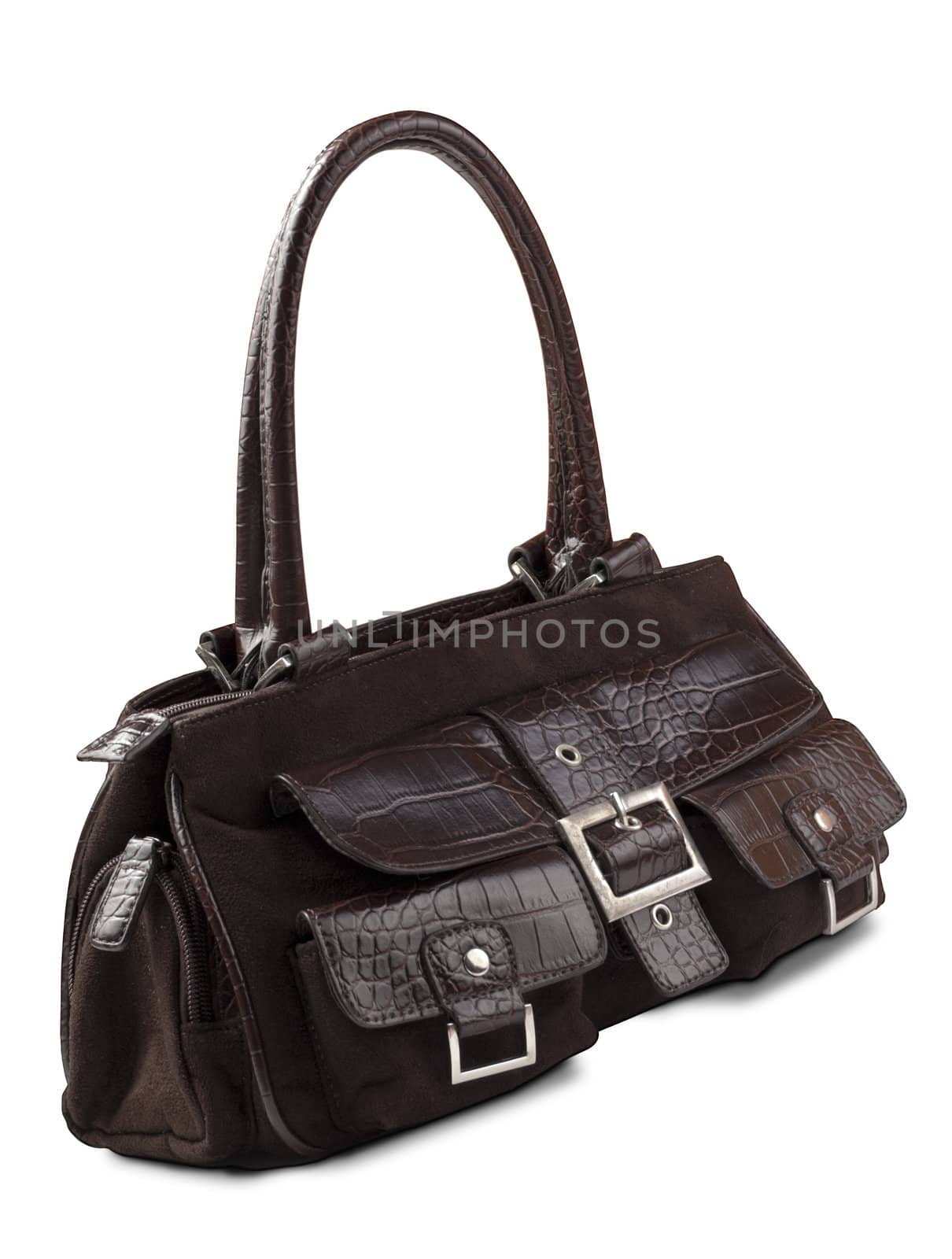 Soft leather handbag. Isolated on white background