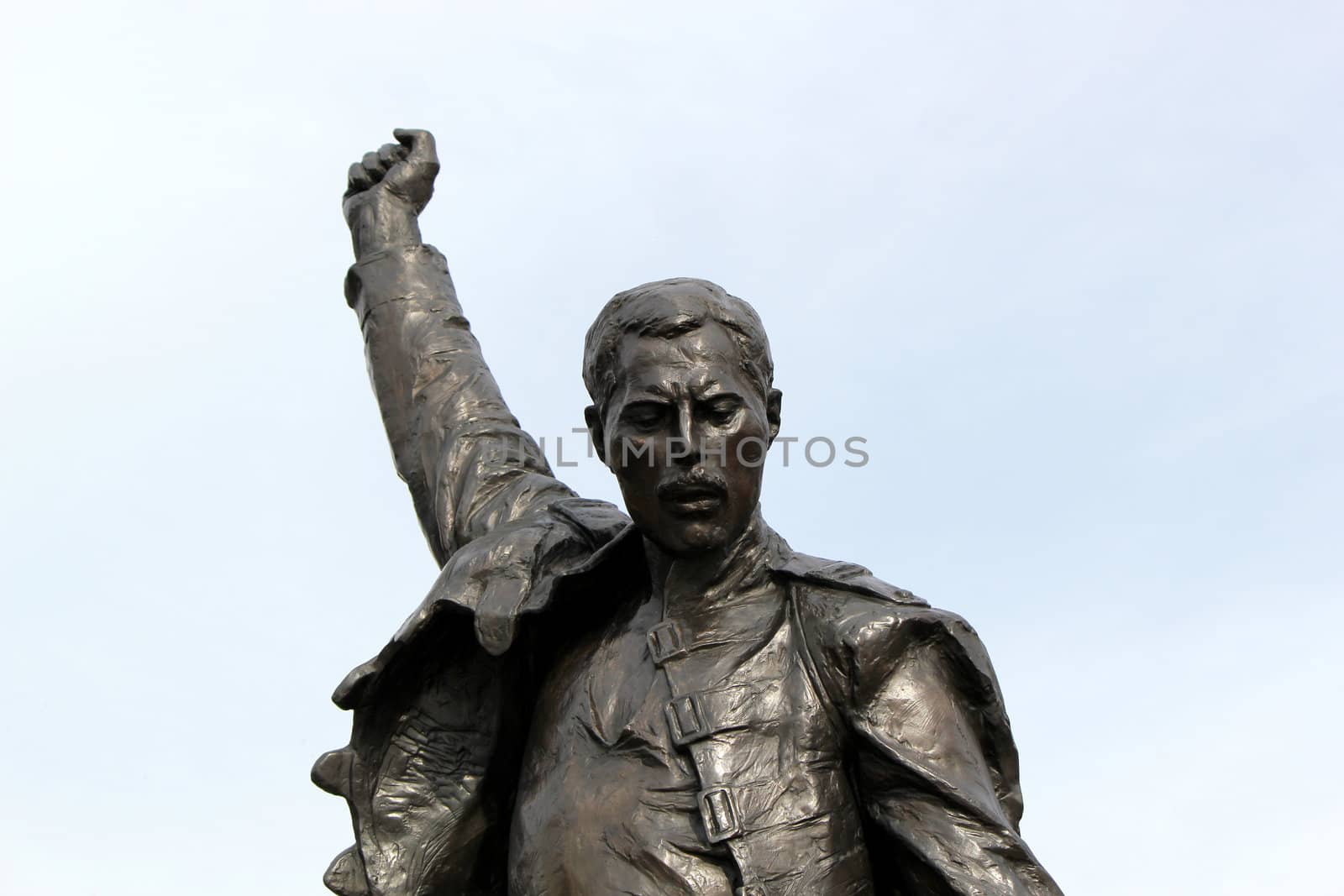 Close up of a statue representing Freddie Mercury dancing and singing, Montreux, Switzerland