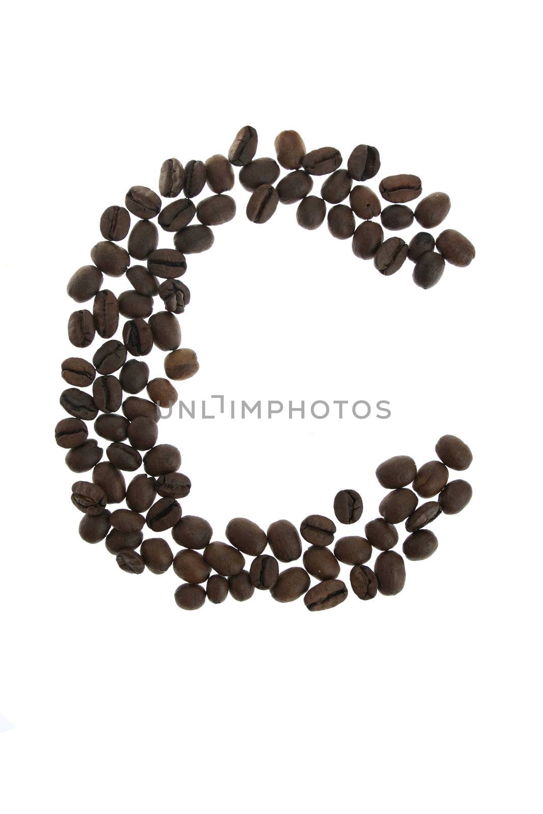 Coffe letter C isolated on white background