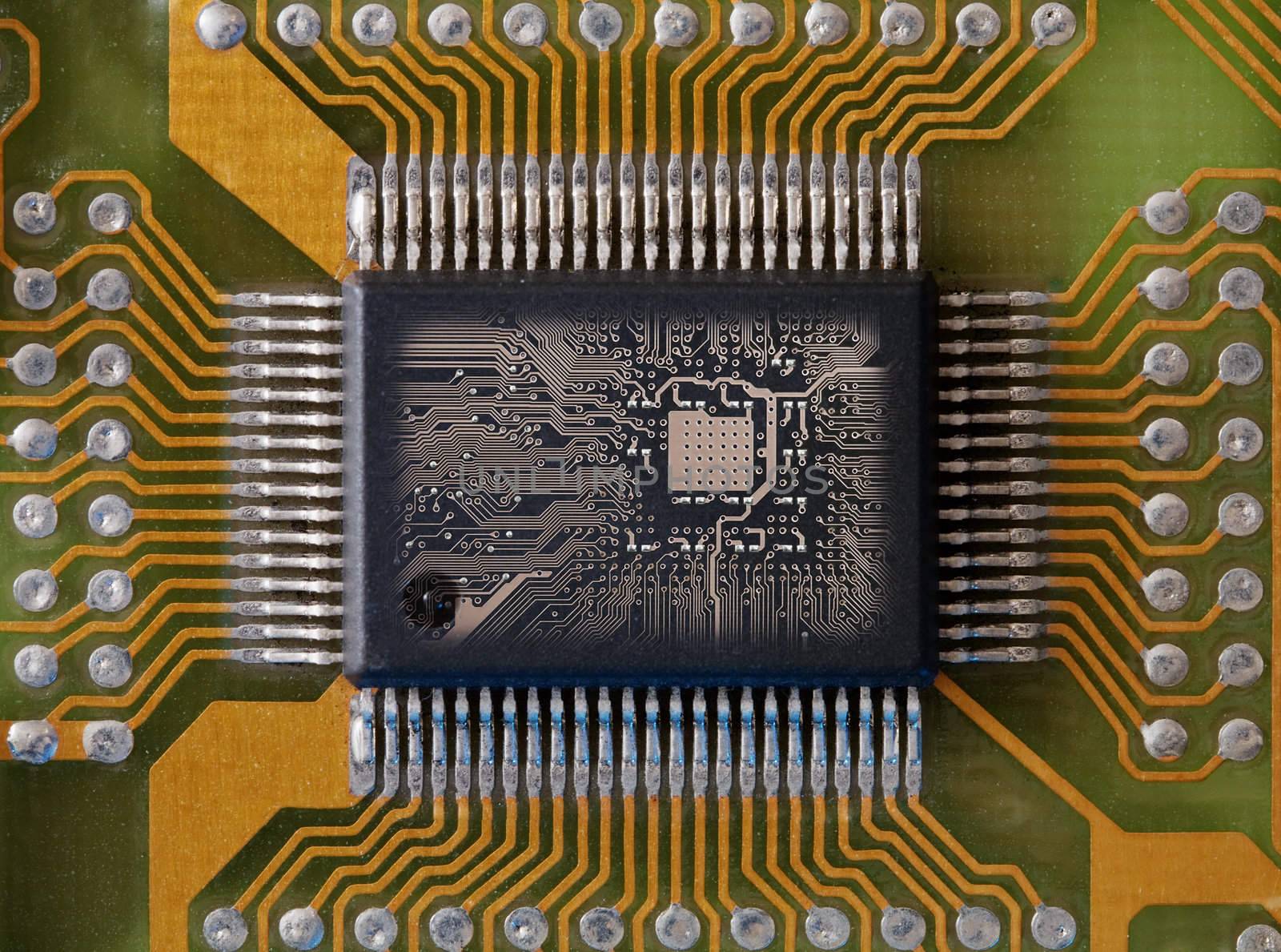 Microphoto of an integrated microcircuit