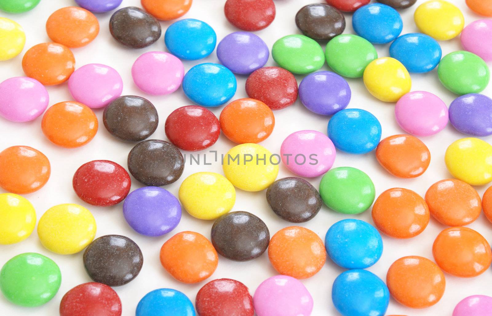 A macro of a colorful display of coated candy.