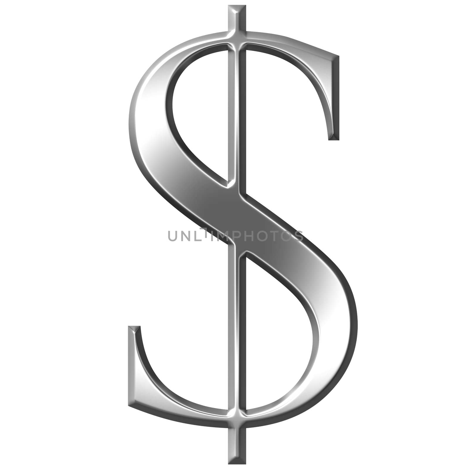 3d silver dollar symbol isolated in white