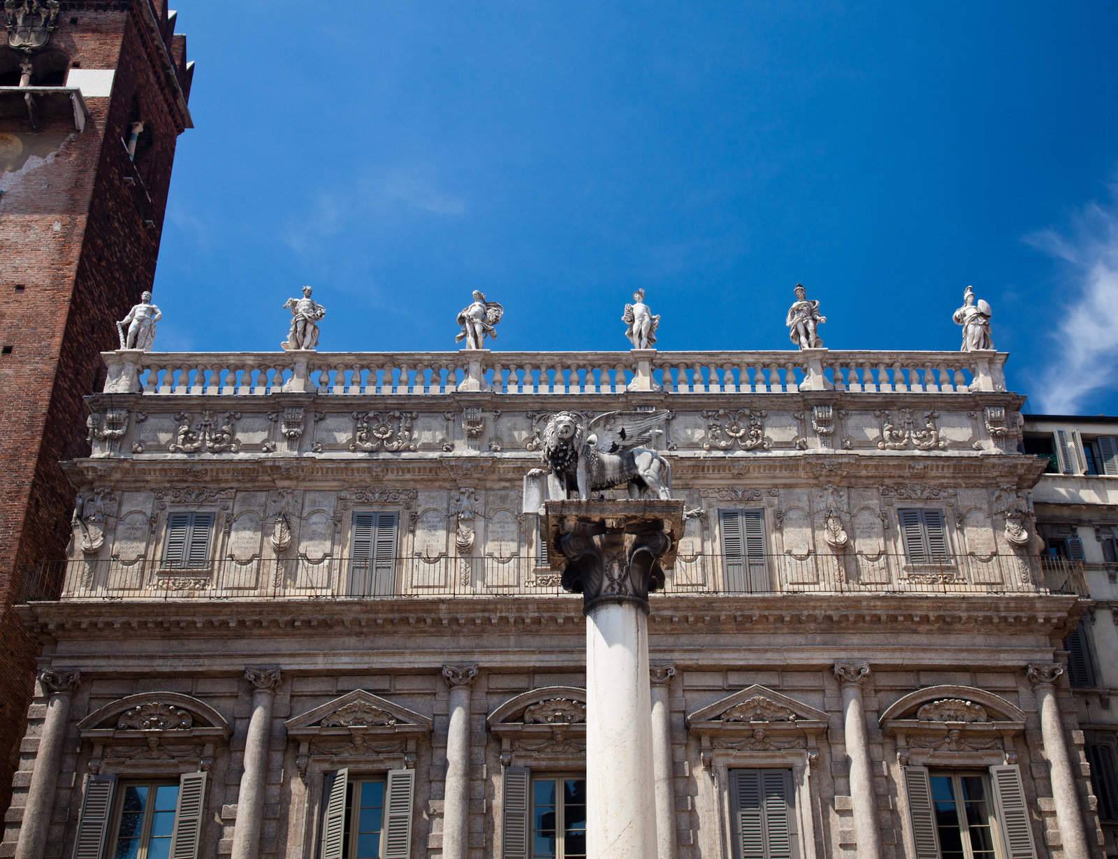 Lion statue in Piazza Erbe in Verona Italy