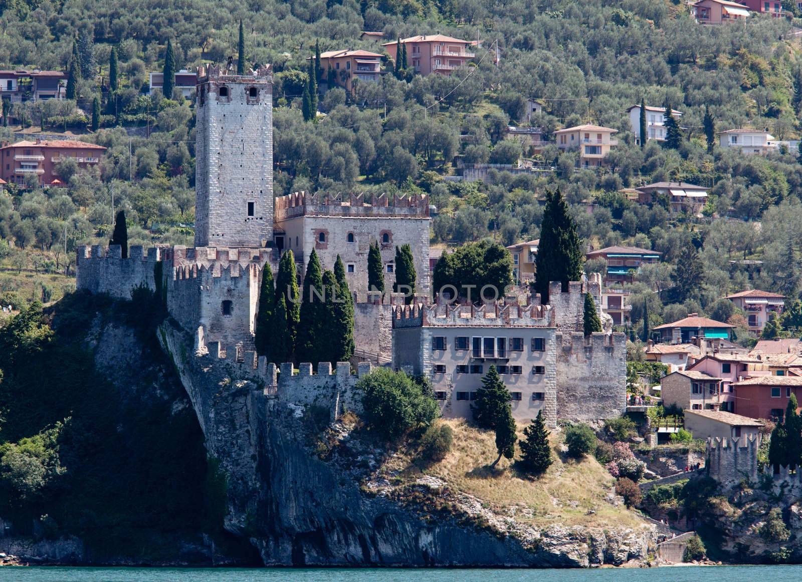 The coast of Malcesine on Lake Garda with the castle framing the town