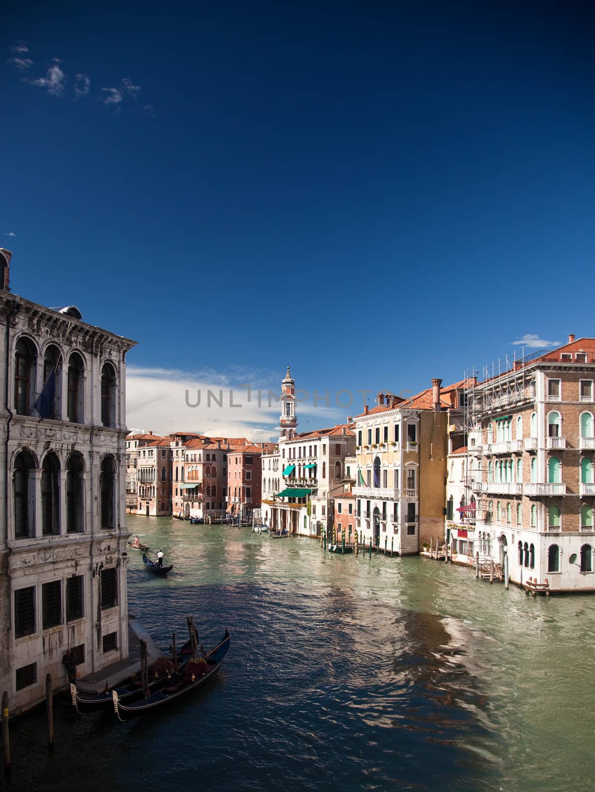 View of busy grand canal in Venice in the late afternoon