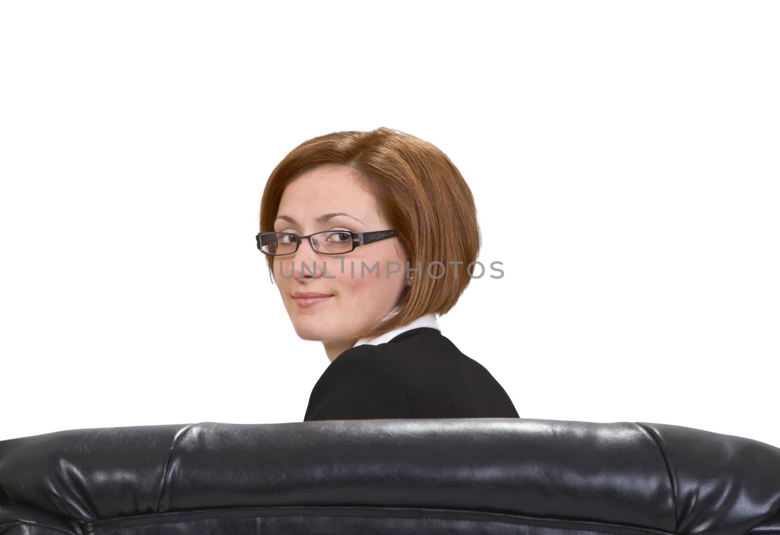 Portrait of a young businesswoman isolated against a white background.