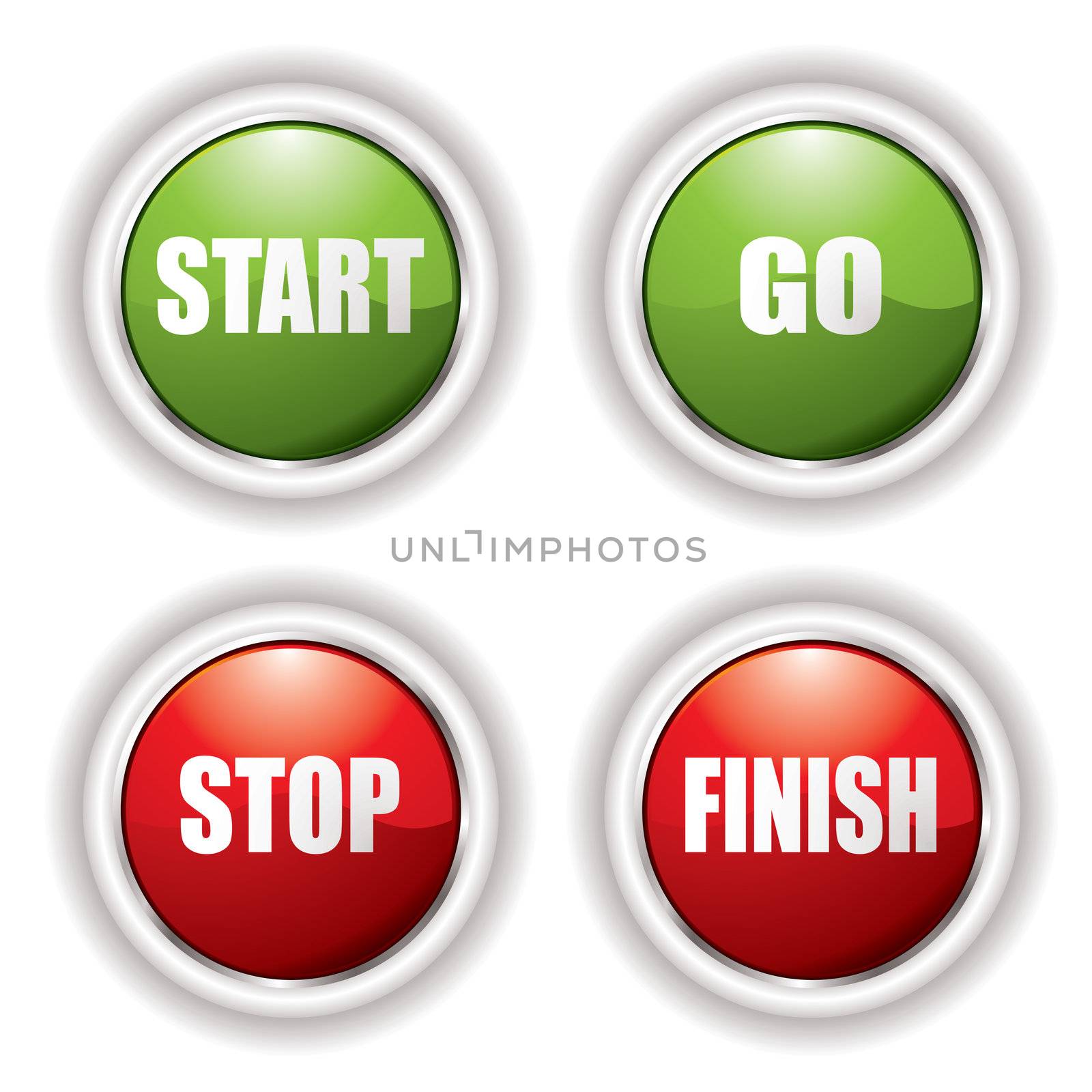 Stop start buttons in red and green with silver bevel
