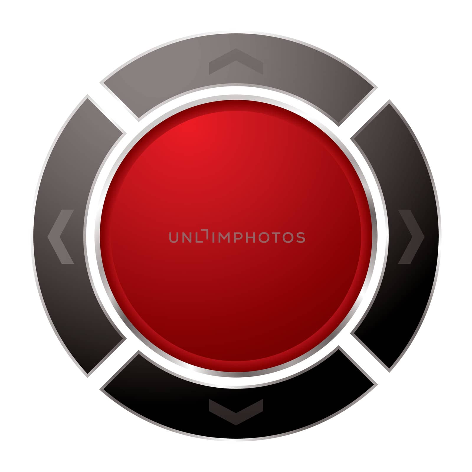 Red power button with black surround with arrow and white background