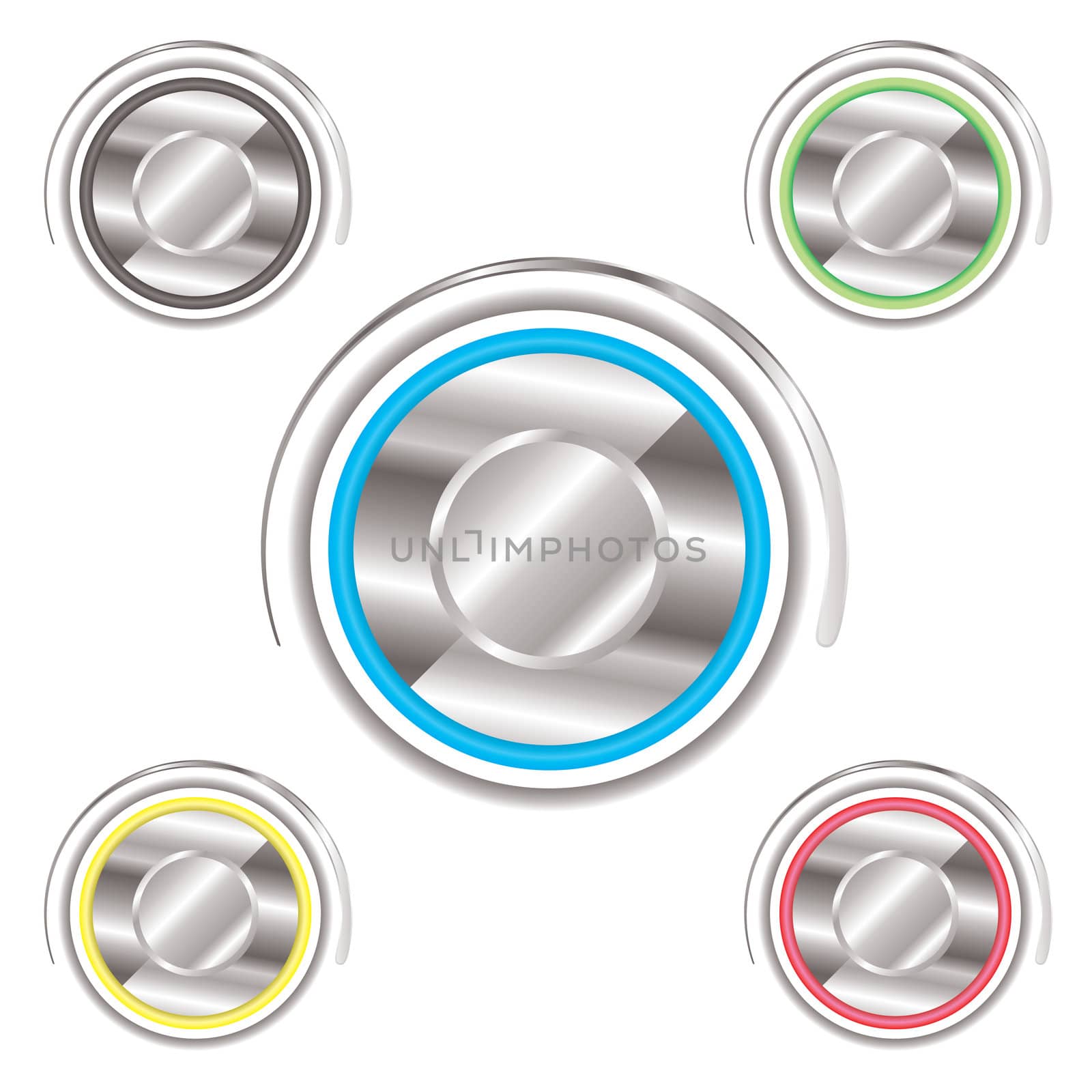 Collection of five power buttons with silver handle