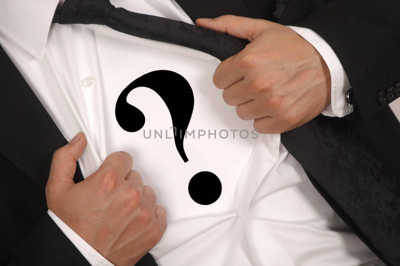 businessman who is hiding inside the question mark