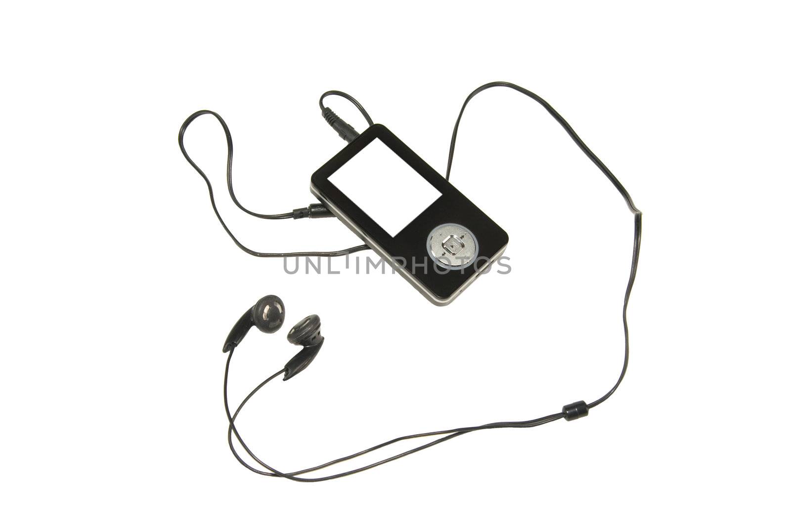 Black mp3 player with blank screen