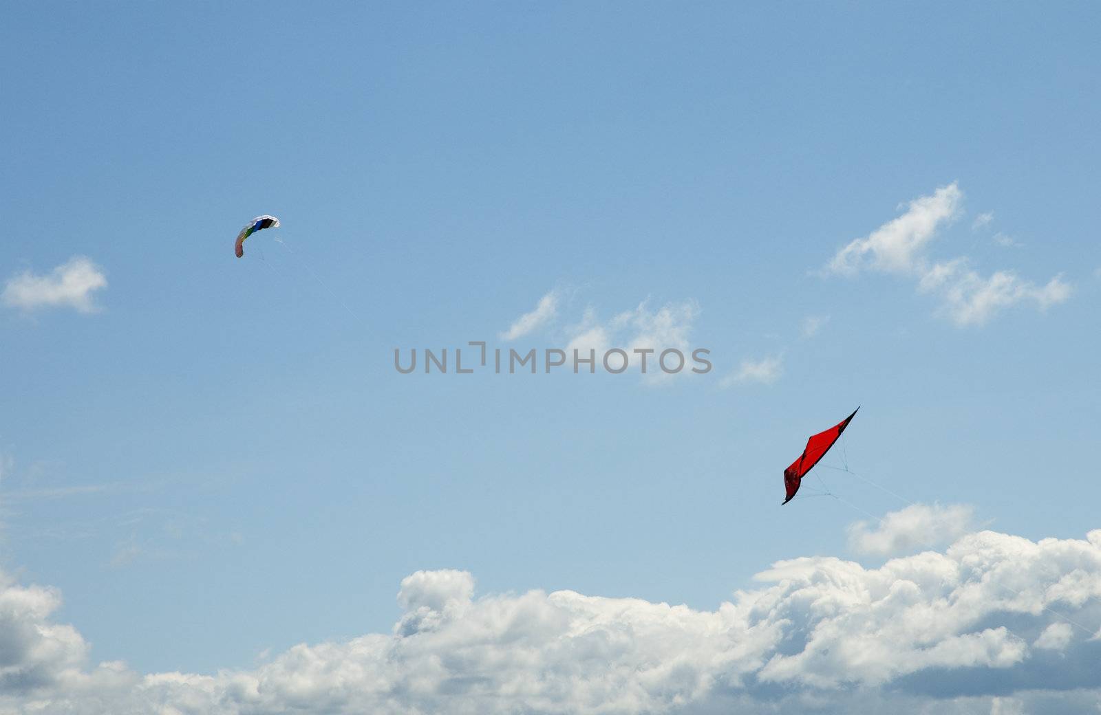 Two kites in the blue sky