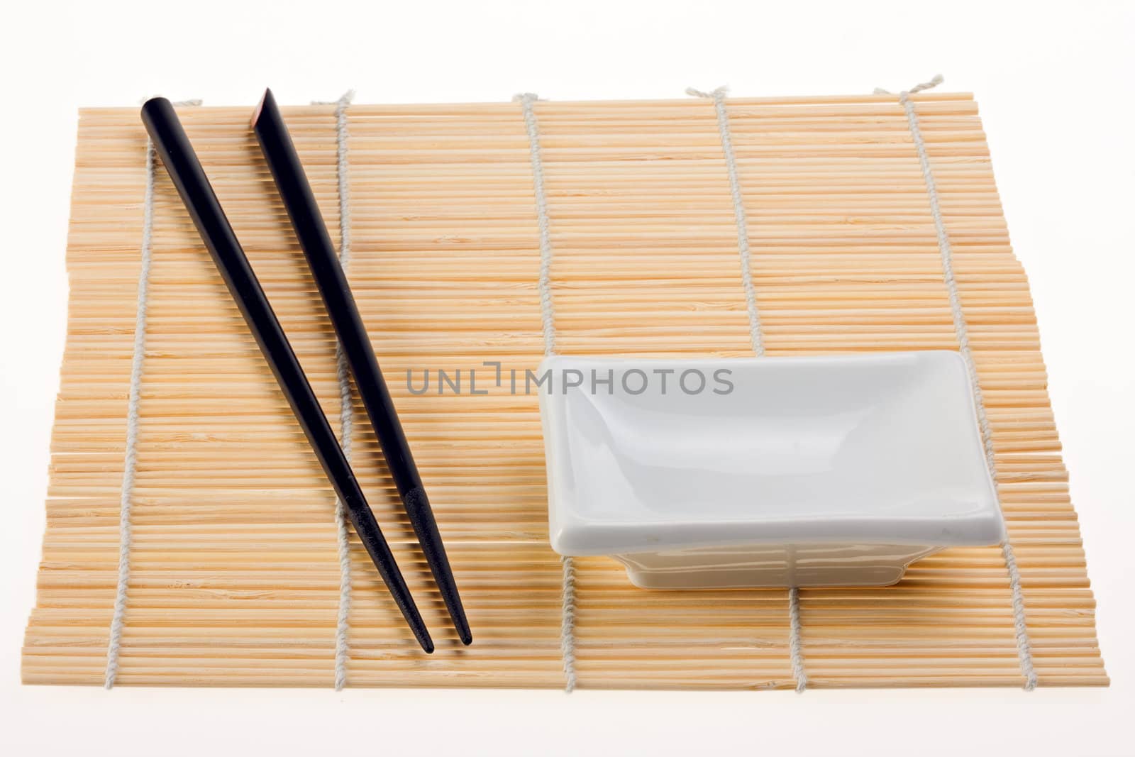 pair of chopsticks on a bamboo mat