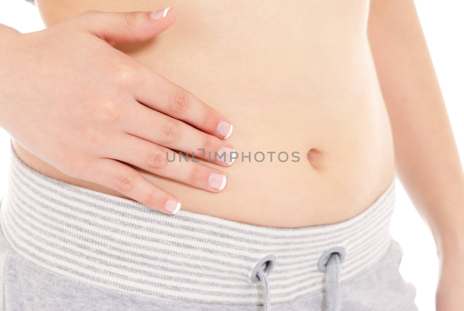 Unrecognizable young woman put cream isolated on white backgroun