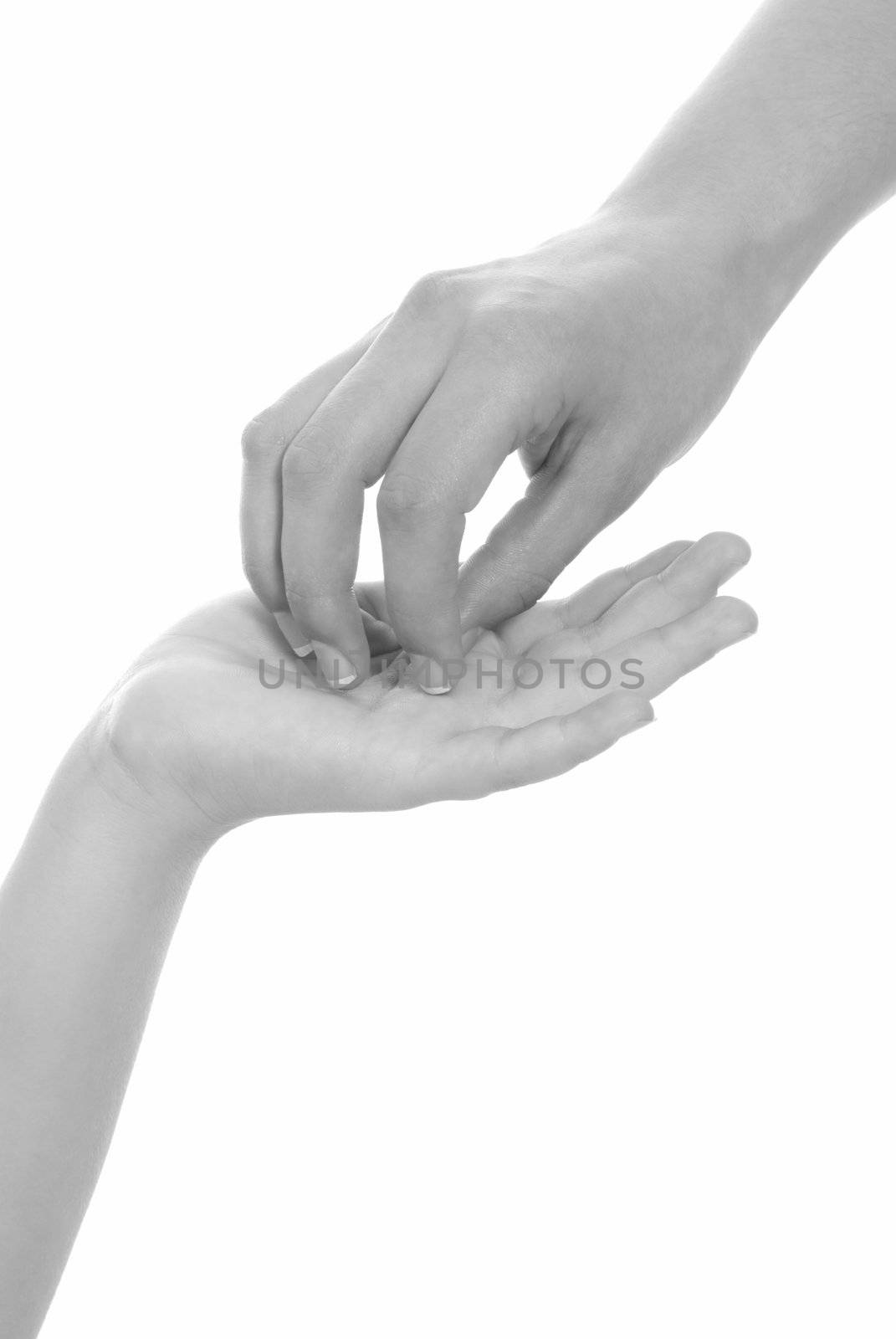 young woman and children girl handshake black and white isolated by dgmata