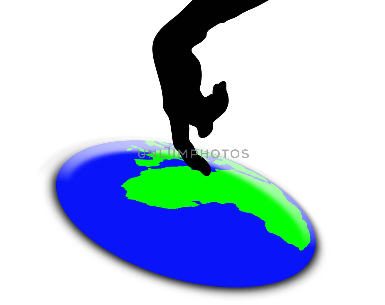 A button in the shape of the world being pushed.