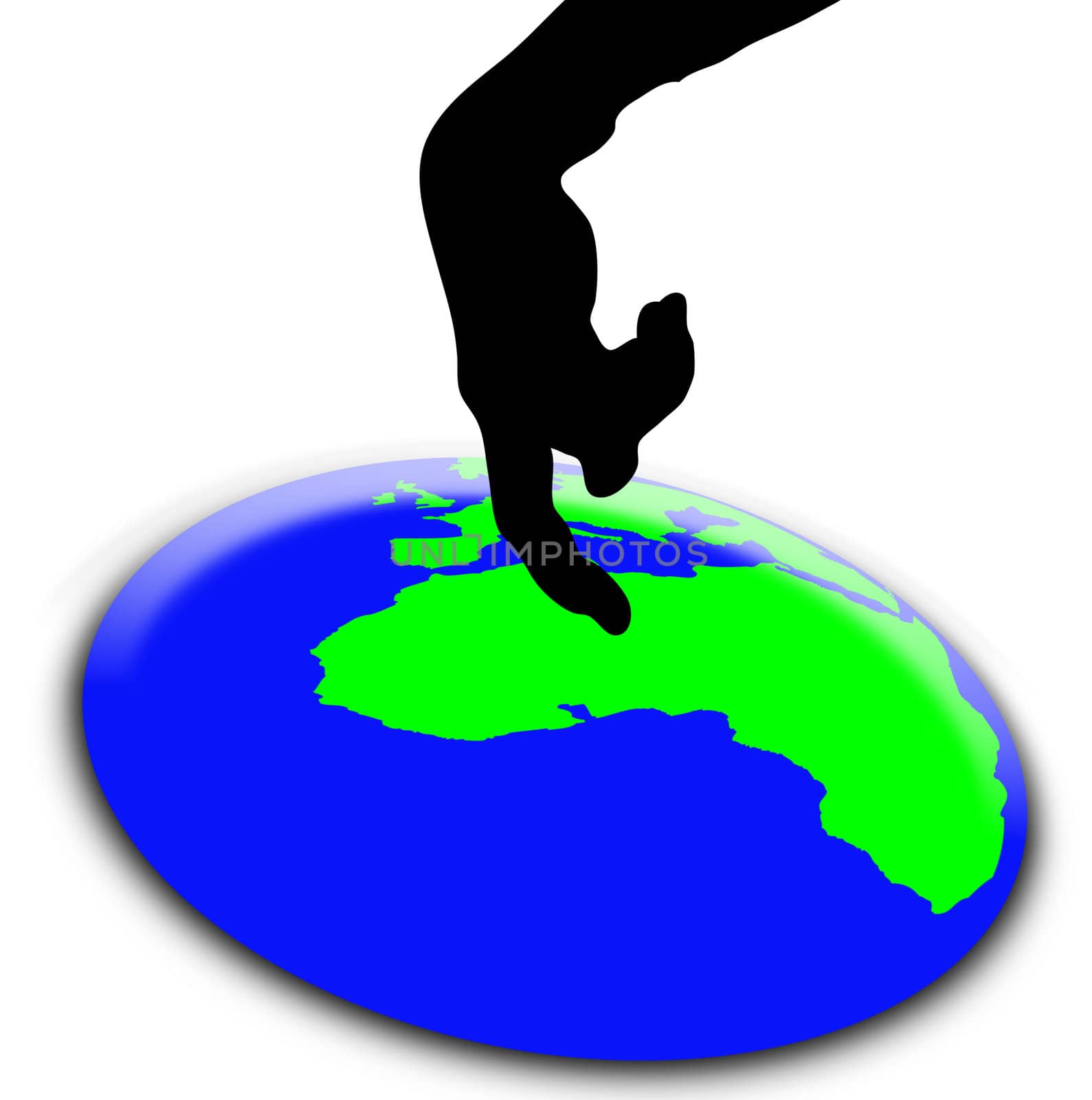 A button in the shape of the world being pushed.