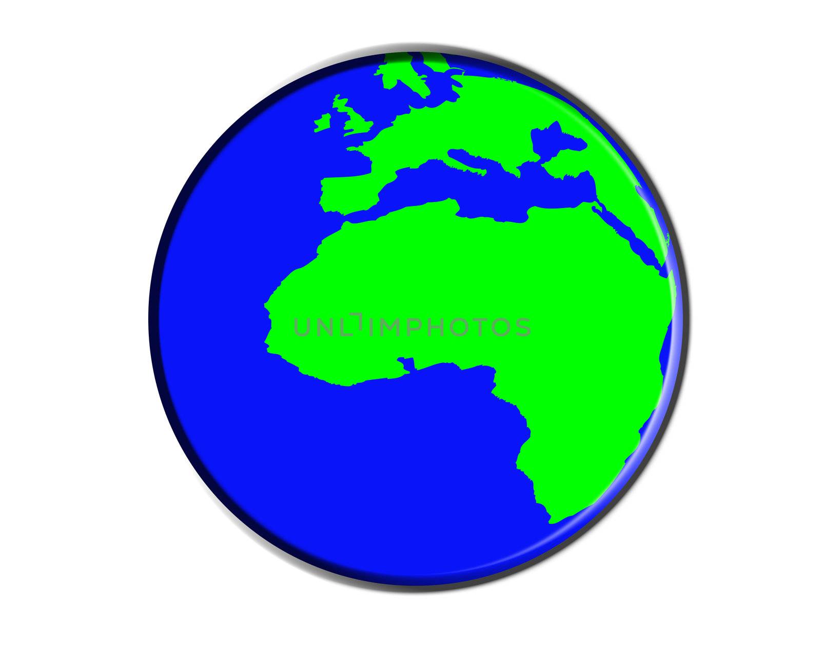 Button in the shape of the world, could be used for environmental concepts.