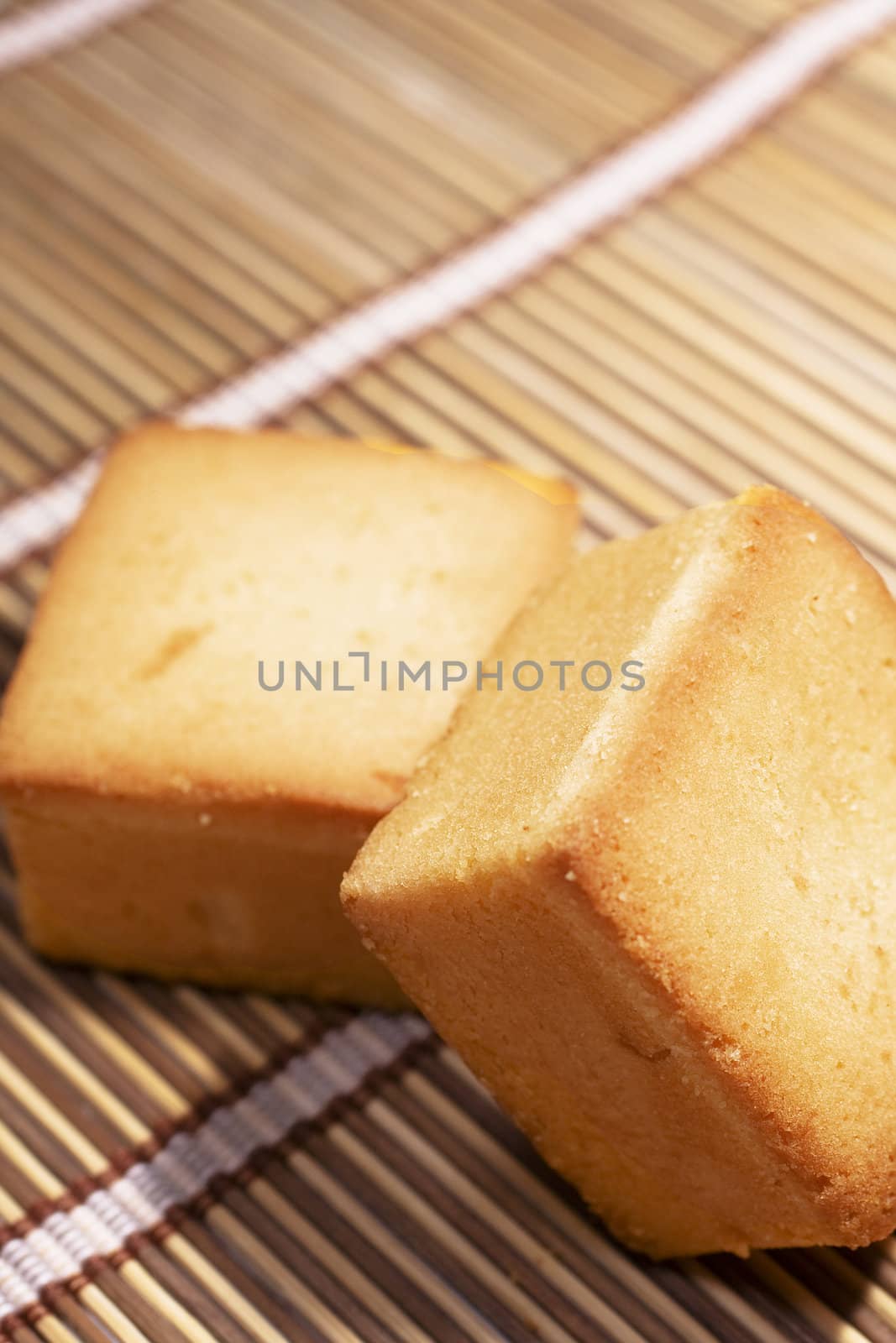 Traditional Chinese moon cakes on bamboo