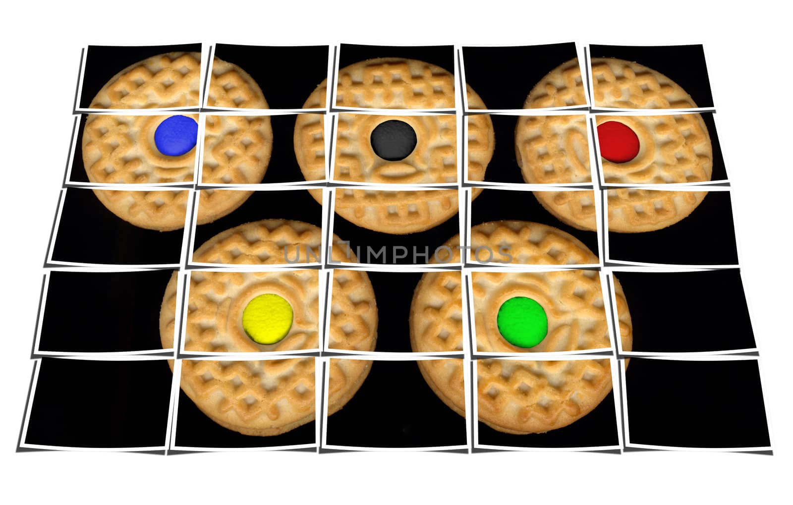 cookies collage composition of multiple images over white