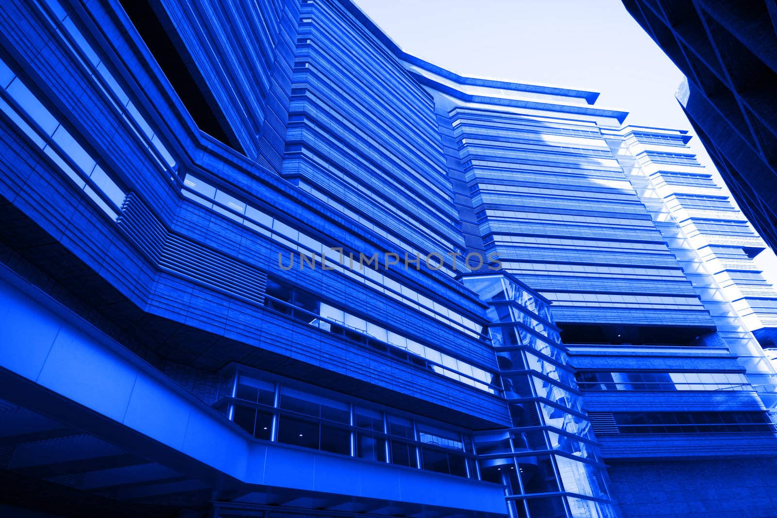 office building with blue toned