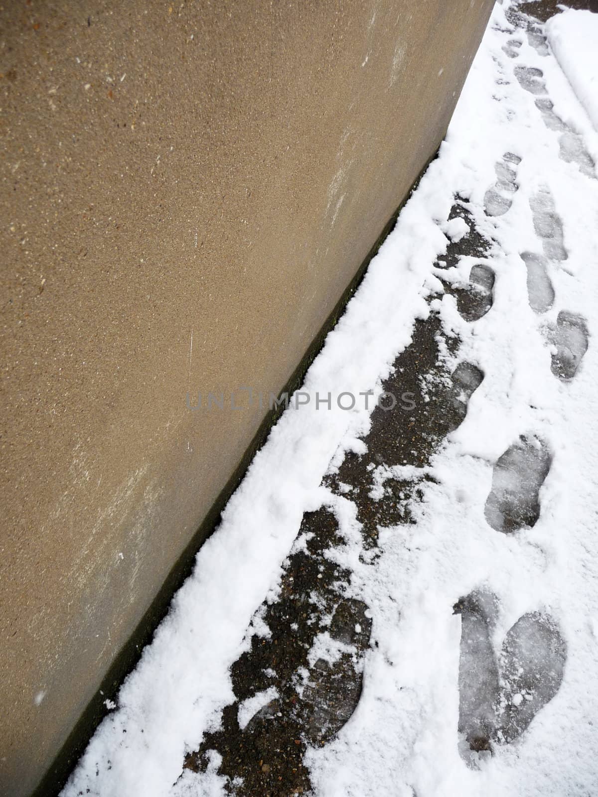 Foot prints on the snow.