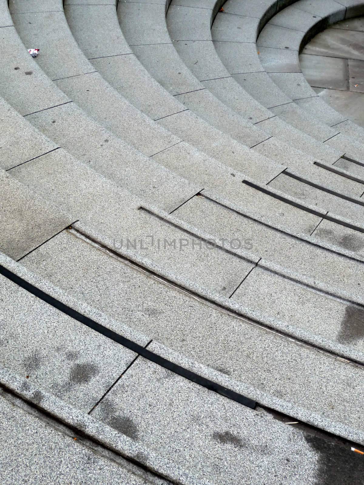 A set of curved exterior stairs.