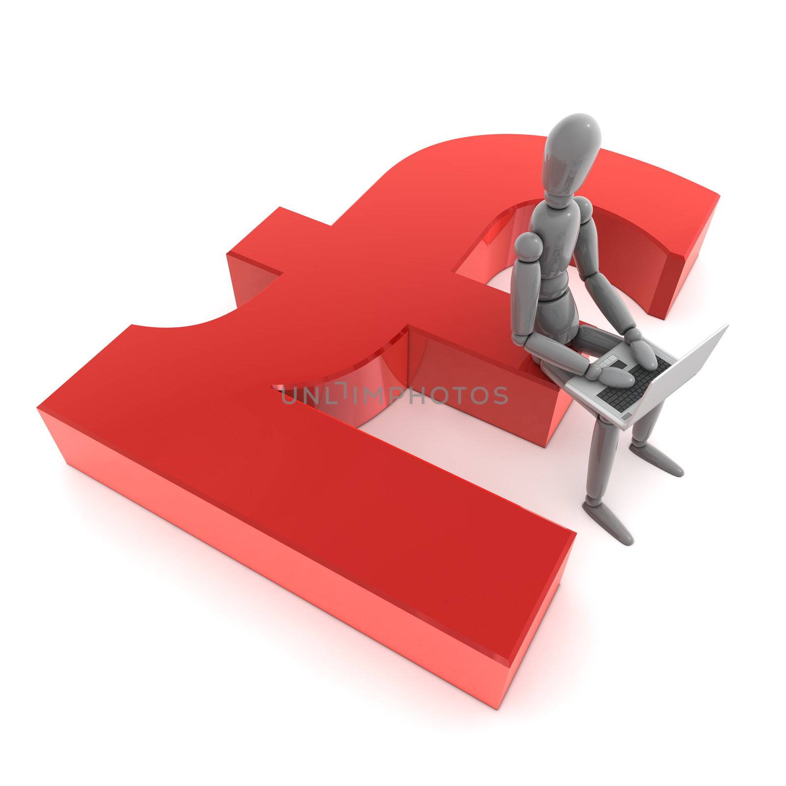 Sitting on Red Pound Symbol with a Laptop by PixBox