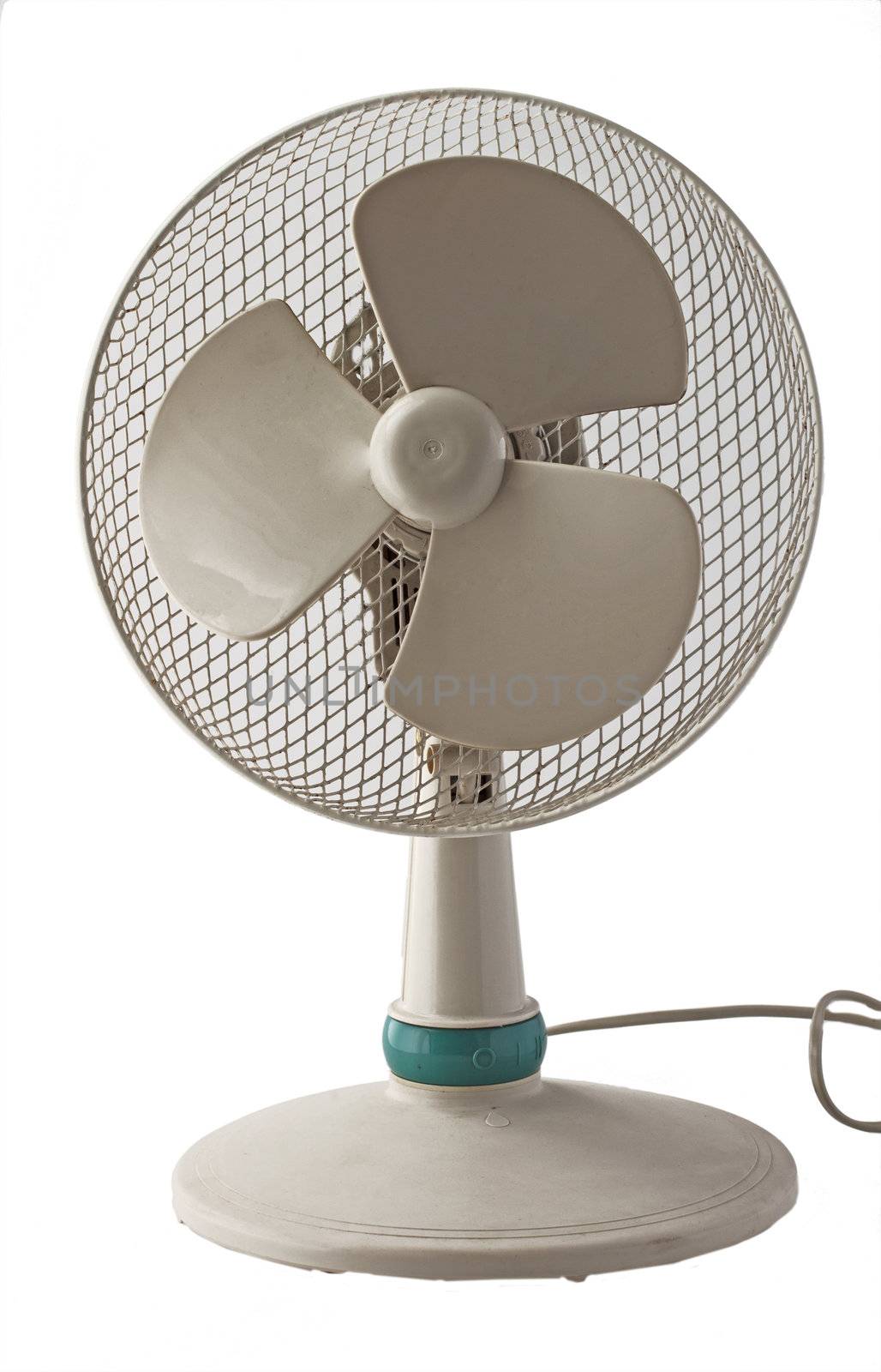 Old white and gray fan isolated over white background