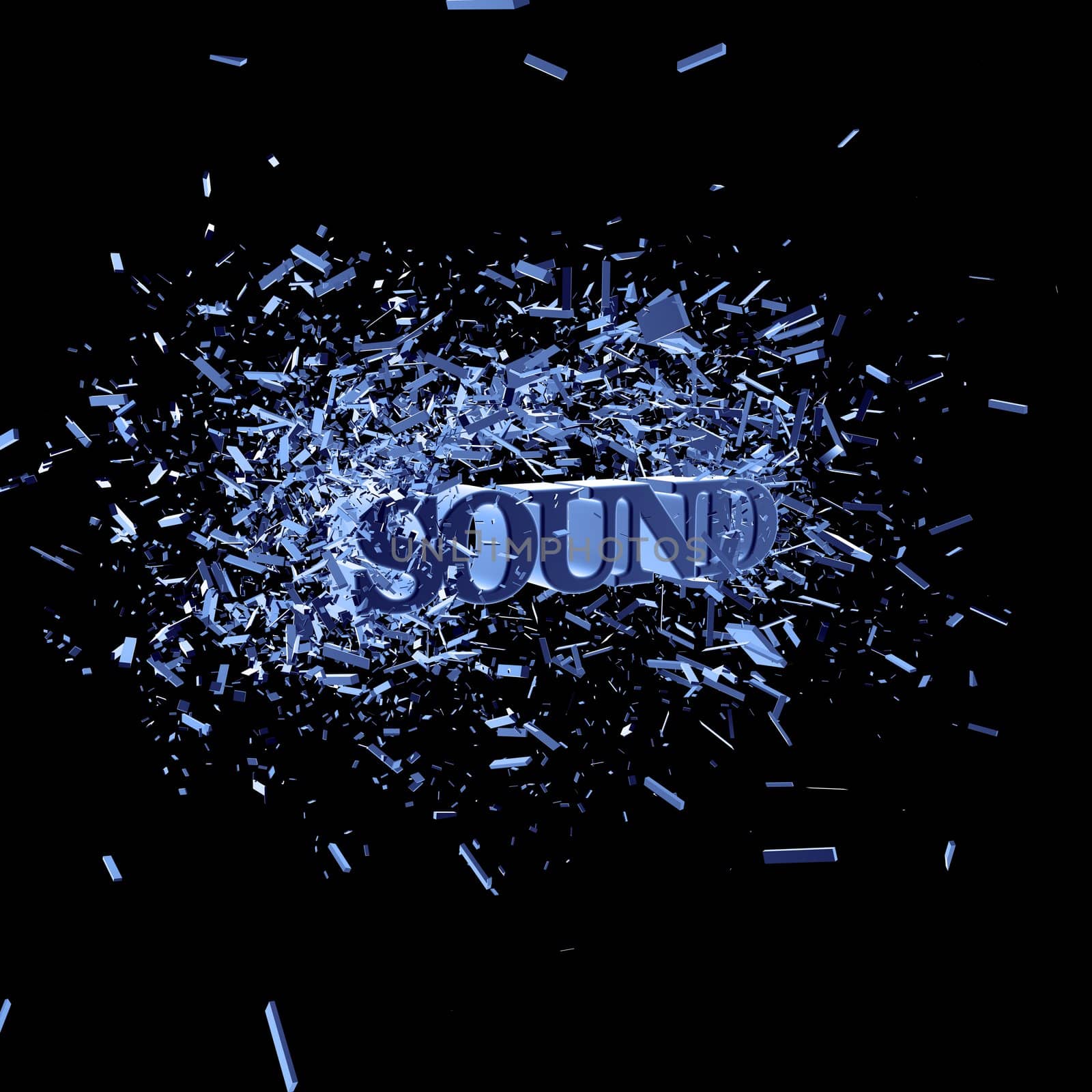 exploding word sound on black background - 3d illustration