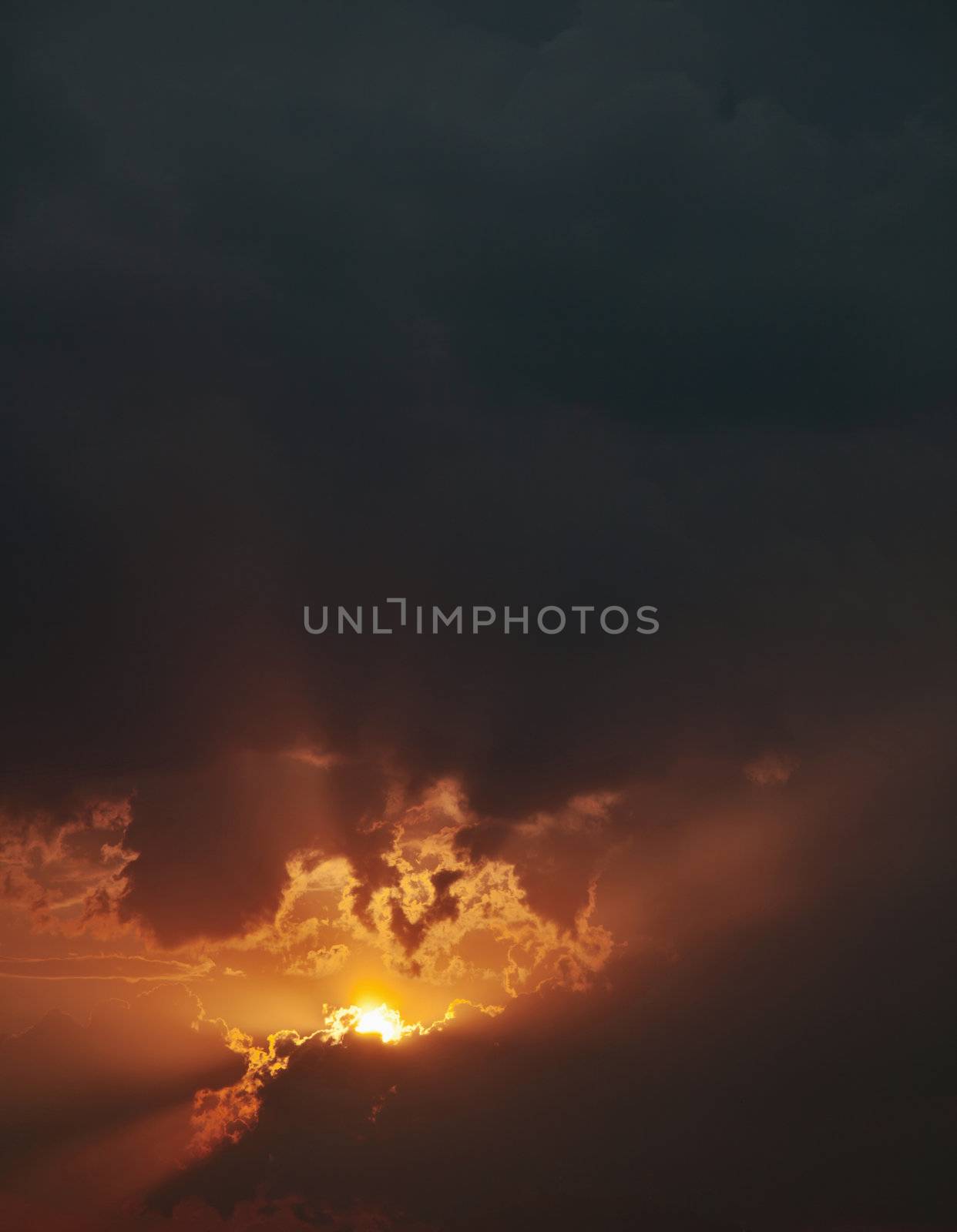 The fiery sunset - a vertical composition. Background