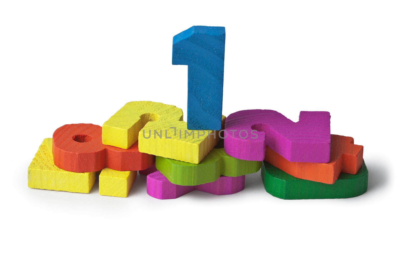 Toy wooden figure - one, isolated on white background