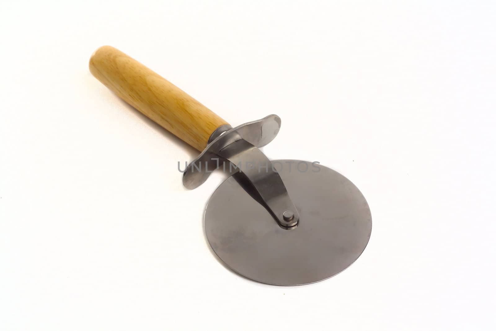 Pizza cutter with wooden handle isolated over white background